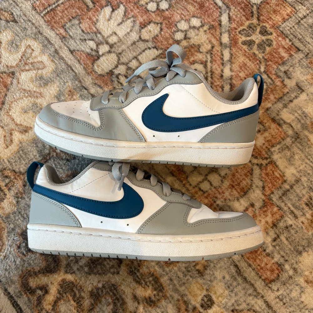 Nike Big Kid’s Court Borough Gray and White and Blue Sneakers